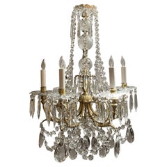 Antique French Crystal and Bronze 6 Light Chandelier circa 1900