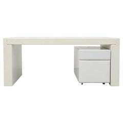 Mid-Century MOD Jean Maneval Inspired Chunky White Desk with Rolling Storage