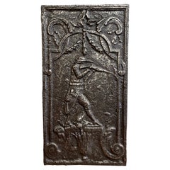 Early 19th Century French Polished Iron Fireback with Hunt Scene 