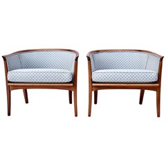 Mid-Century Modern Milo Baughman Thayer Coggin Barrel Back Club Lounge Chairs