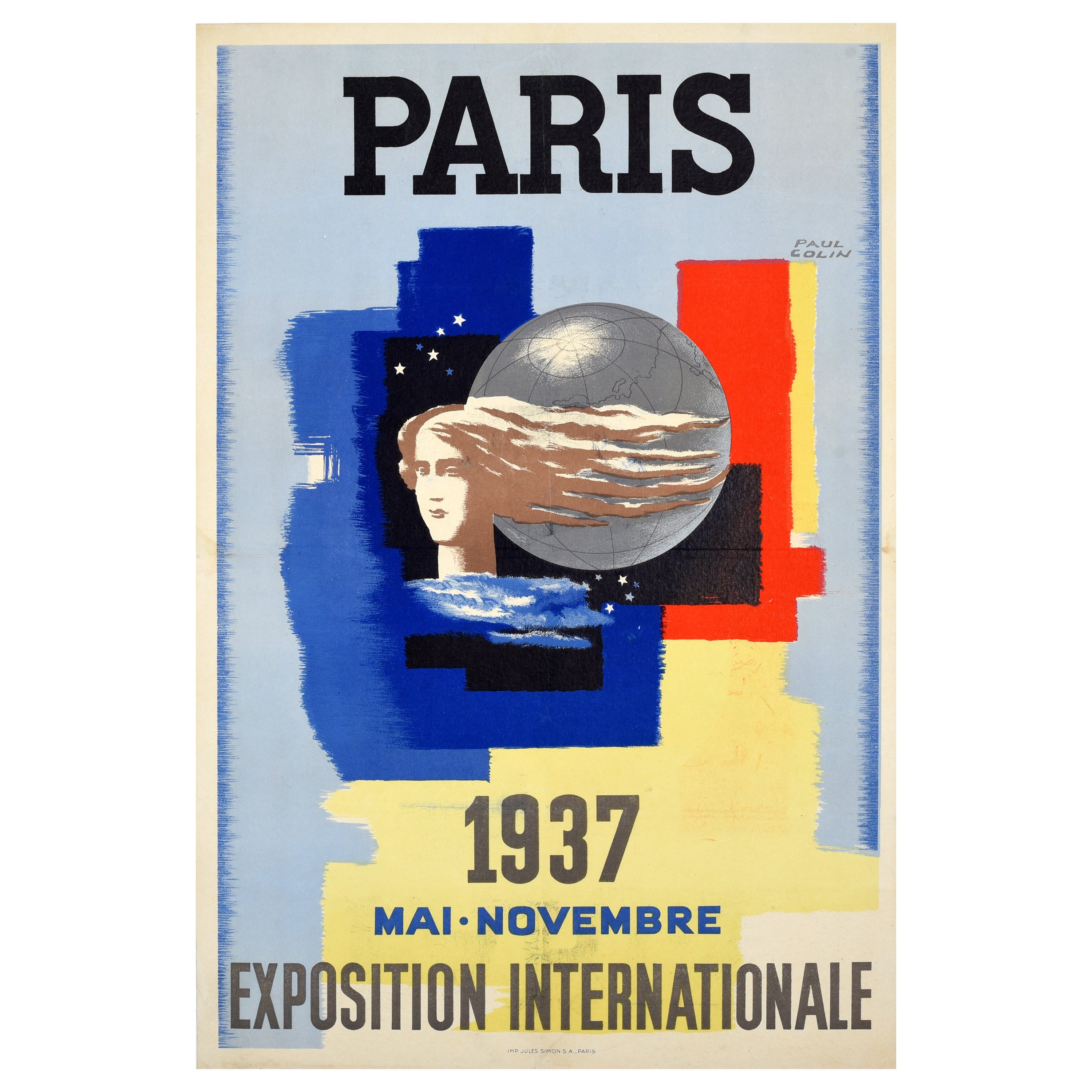 Affiche publicitaire originale vintage de l'Exposition internationale de Paris de l'Art déco
