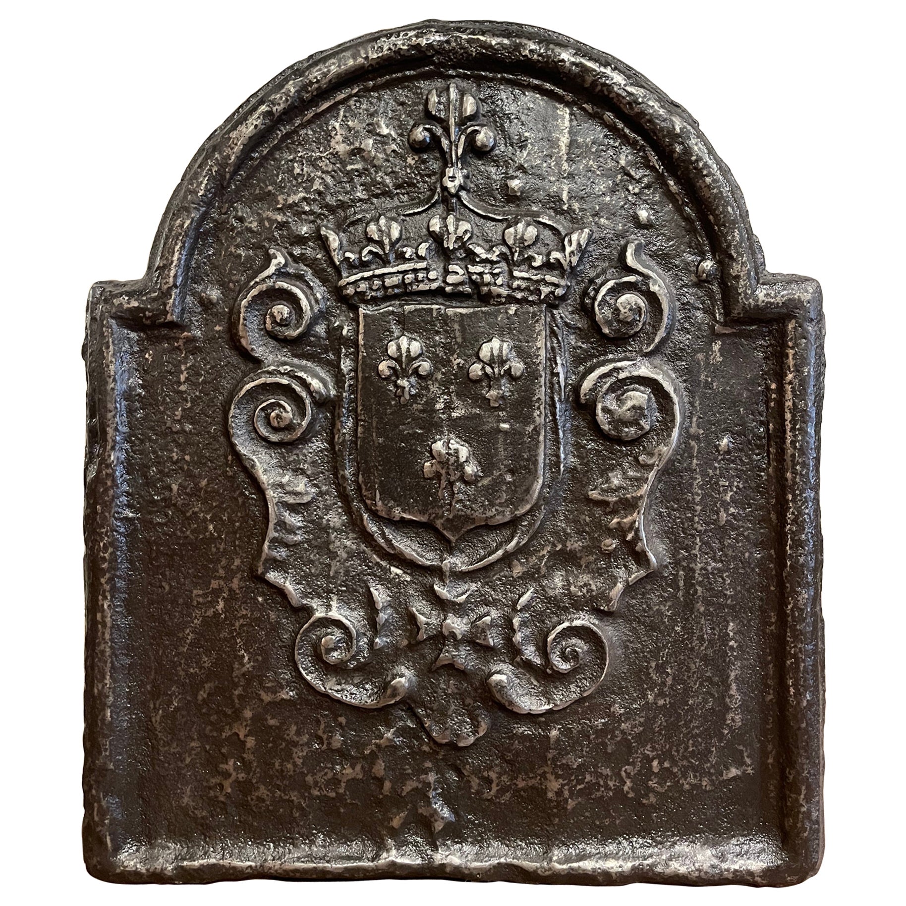 18th Century Polished Iron Fireback with "Royal Coat of Arms of France" For Sale