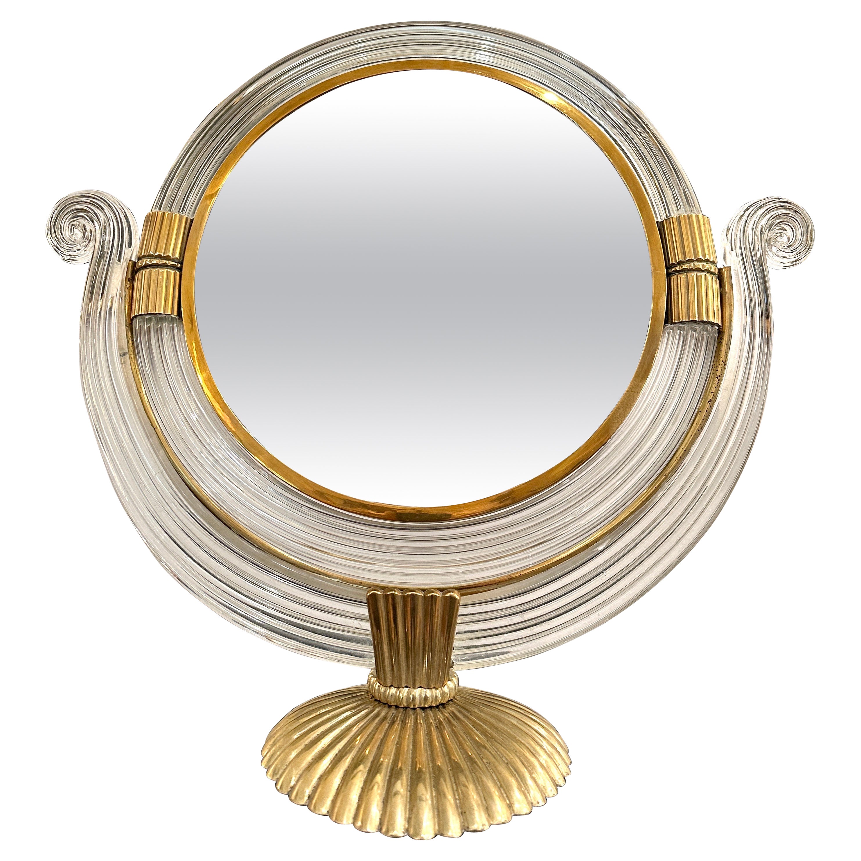 Early Barovier Art Deco Murano & Brass Vanity Mirror en vente