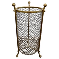 Vintage French Woven Mesh Brass Waste Basket