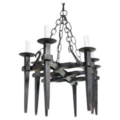 Antique French Black Wrought Iron 8 Arm Chandelier