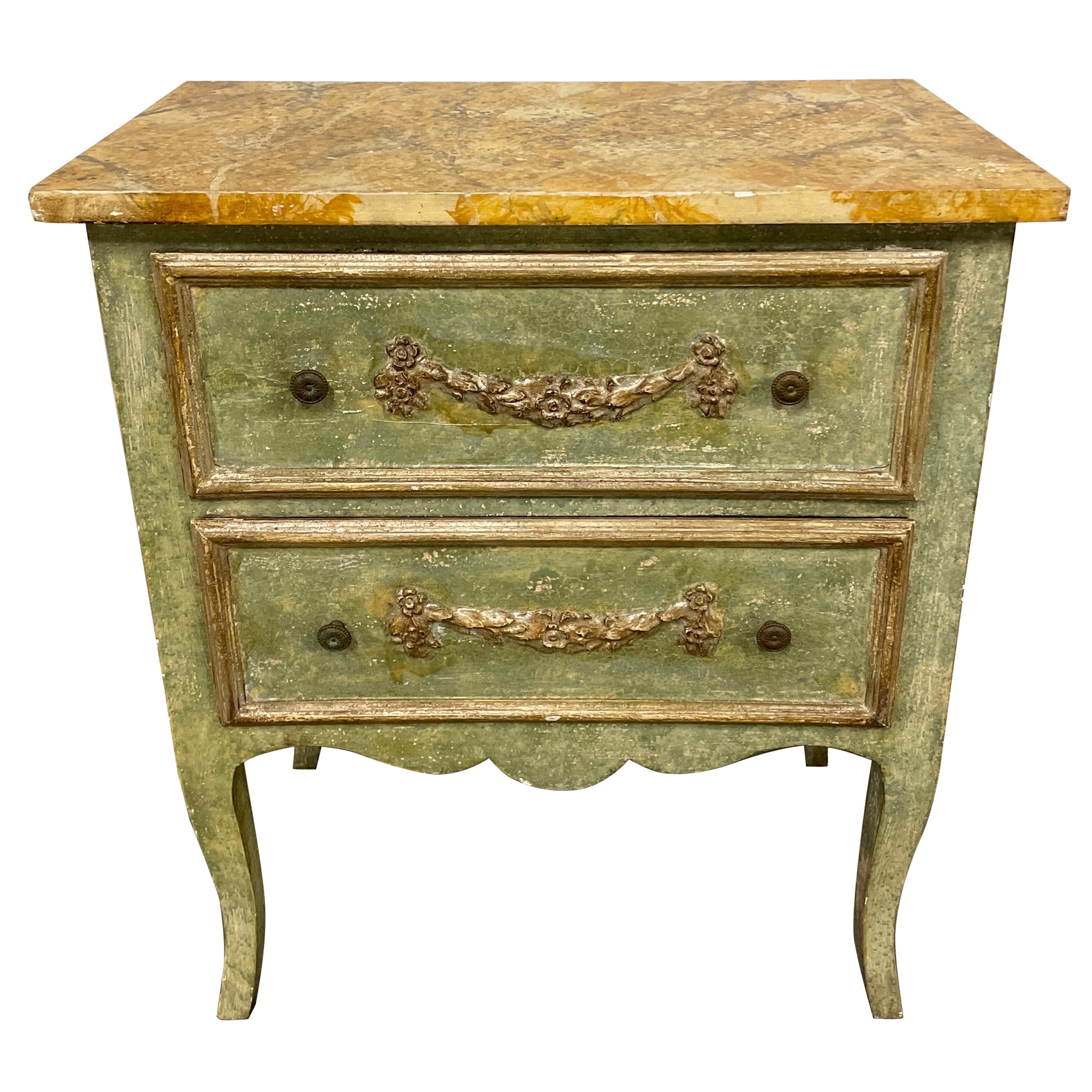 Antique Hand Painted Two Drawer Italian Chest of Drawers For Sale