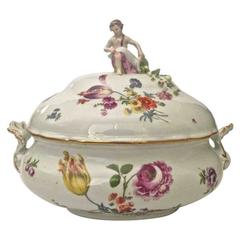 Meissen Tureen Hand-Painted Flowers and Figural Finial, Germany, 1890