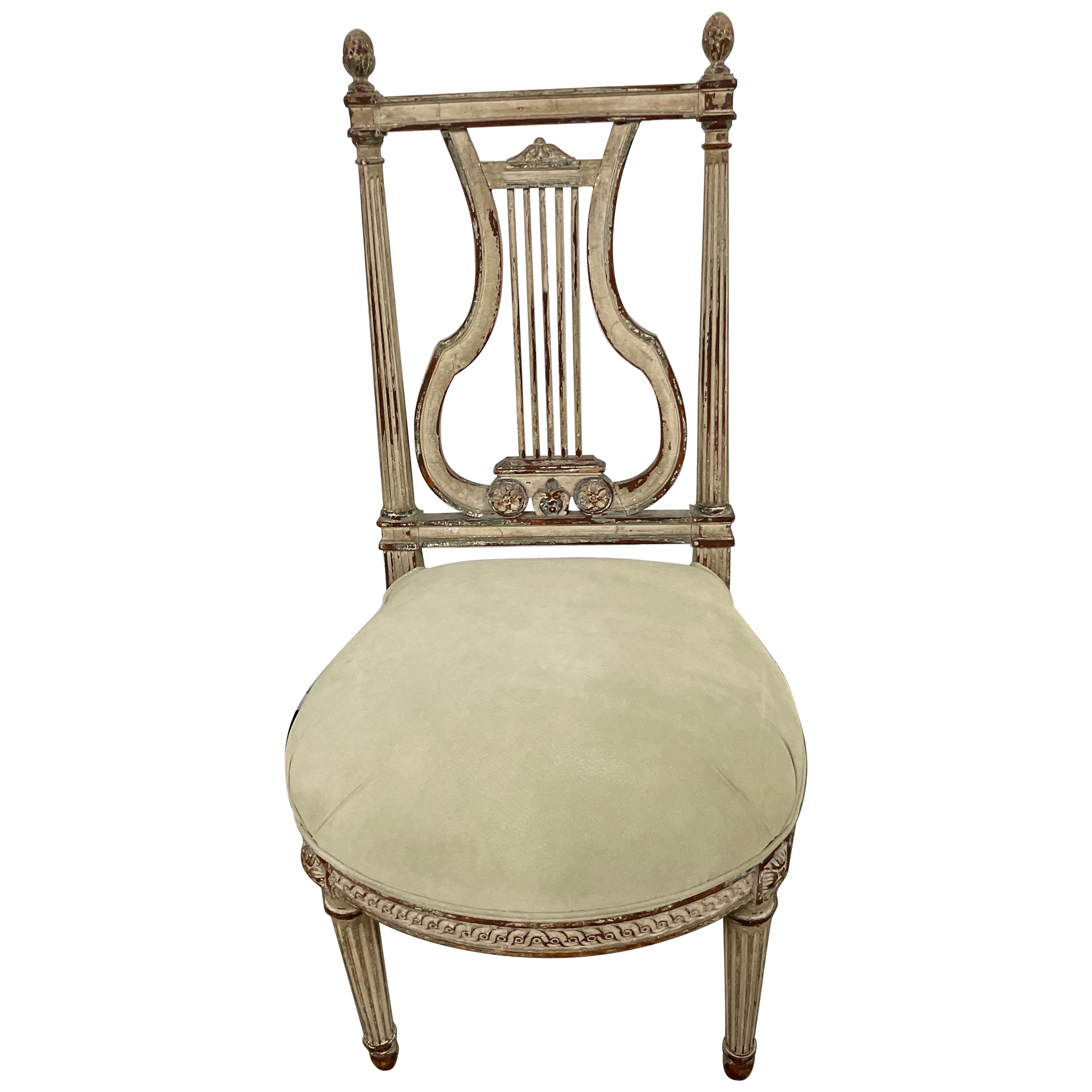 Antique Lyre Back French Slipper Chair