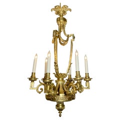 Antique French Louis 16th Six Light Bronze Chandelier circa 1890