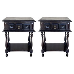 Pair of Spanish Nightstands with One Drawer and Low Shelve