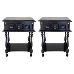 Pair of Spanish Nightstands with One Drawer and Low Shelve