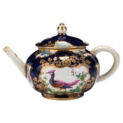 Antique Booths Asiatic Pheasant Cobalt English Porcelain Teapot 19th Century 