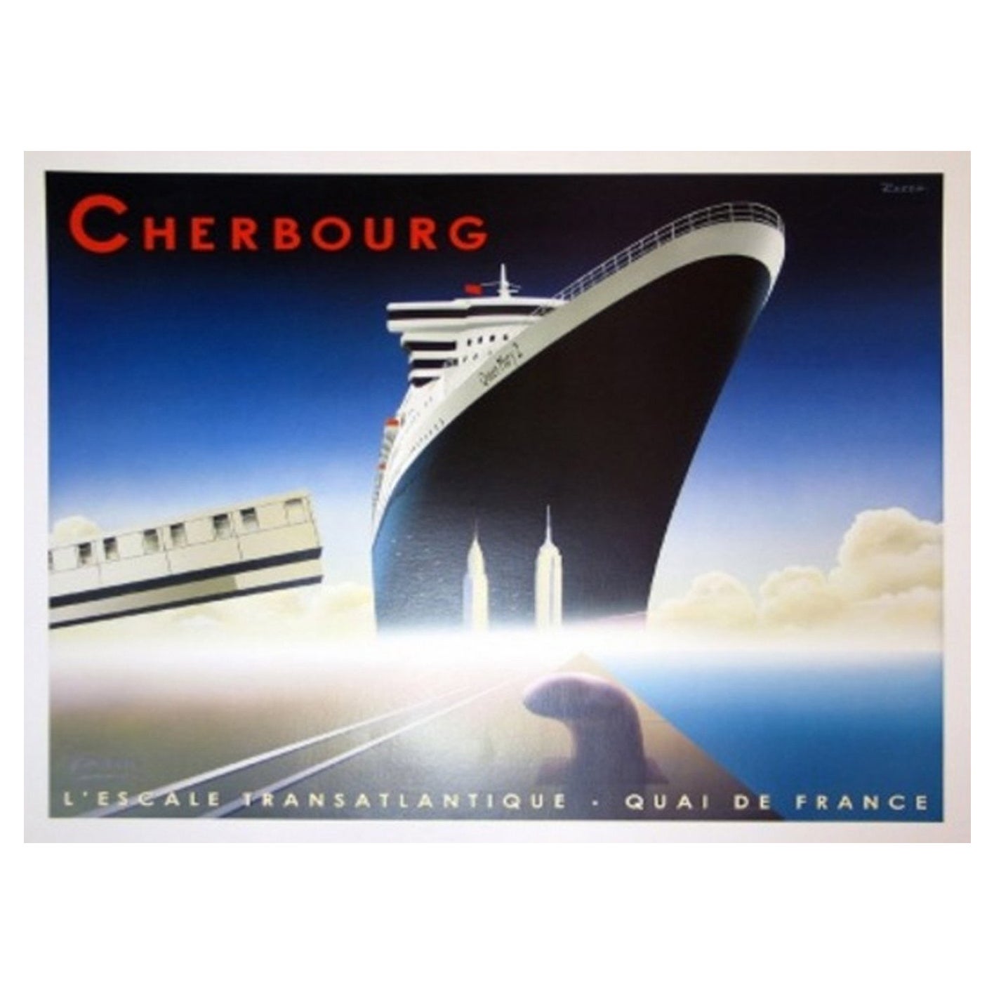 2002 Cherbourg - Queen Mary II - Razzia - Affiche vintage d'origine en vente