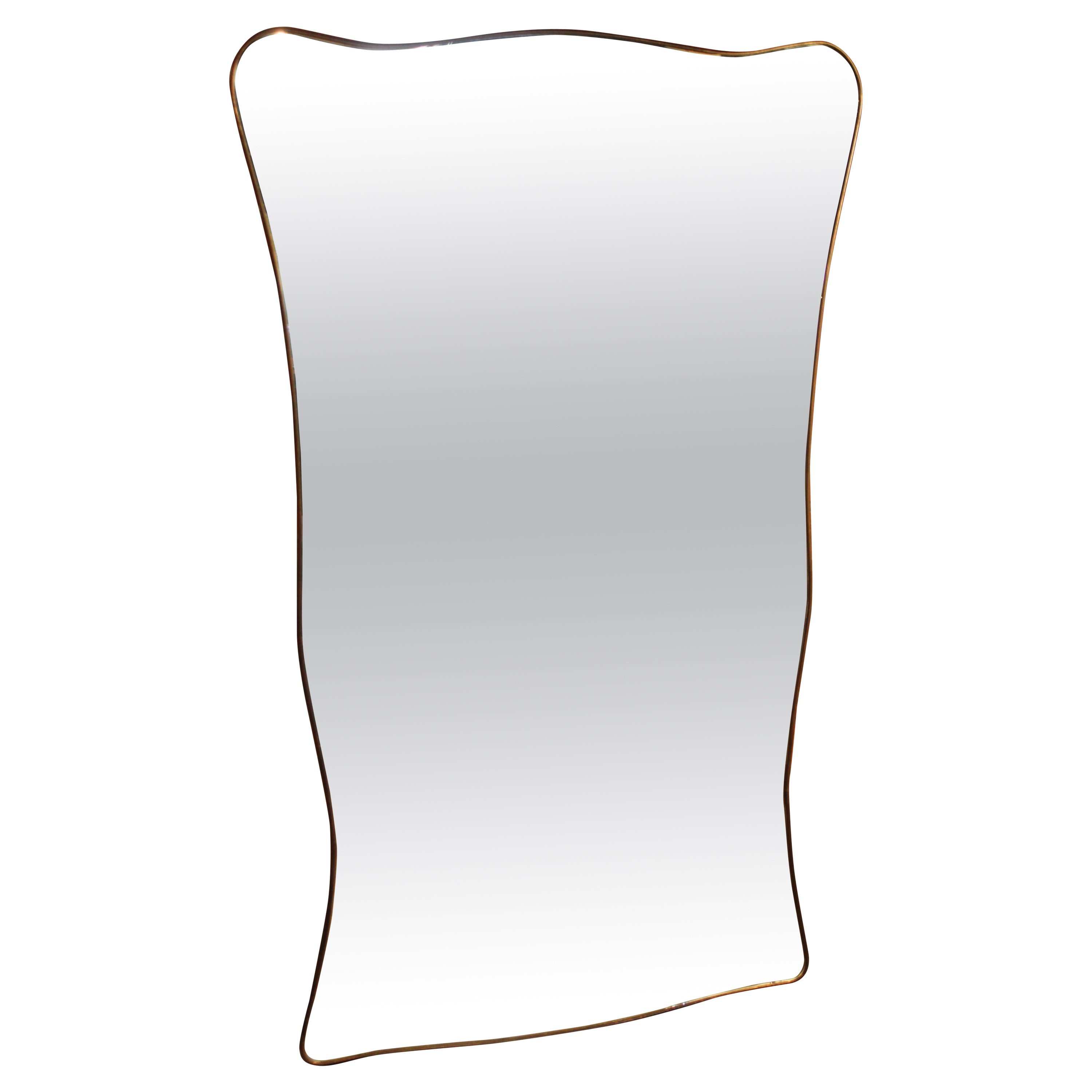 1950s Italian Brass Framed Full Length Wall Mirror For Sale at 1stDibs