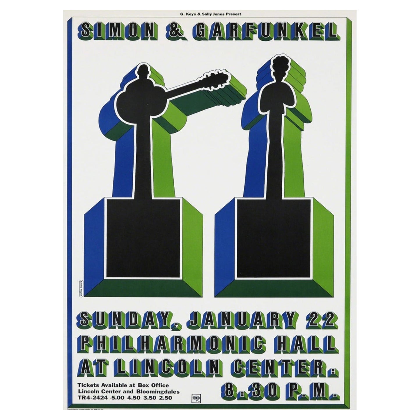 Affiche vintage originale de Simon & Garfunkel pour le Lincoln Center, 1967