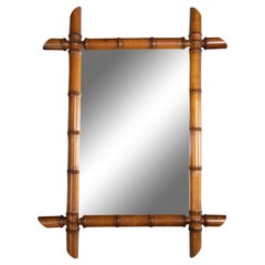 Antique French Faux Bamboo Carved Mirror, circa 1920