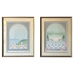 Pair of Vintage James Hussey Numbered Lithographs “The Castle” and “The Terrace”
