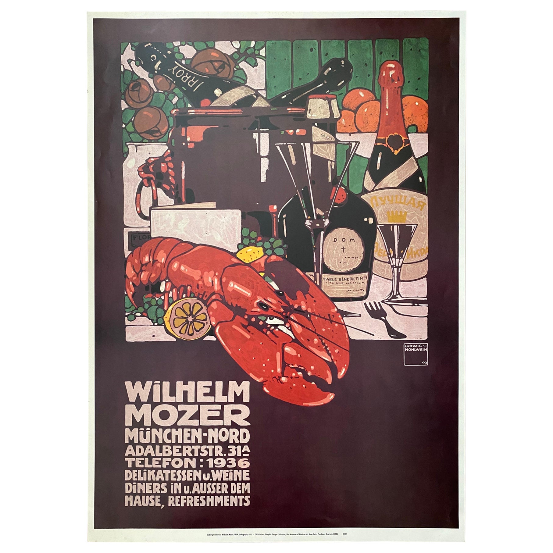 1985 Ludwig Hohlwein "Wilhelm Mozer" Advertisement Print For Sale