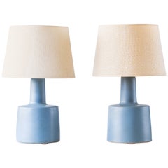 Martz / Marshall Studios Ceramic Table Lamp Pair, Robins Egg Blue Glaze