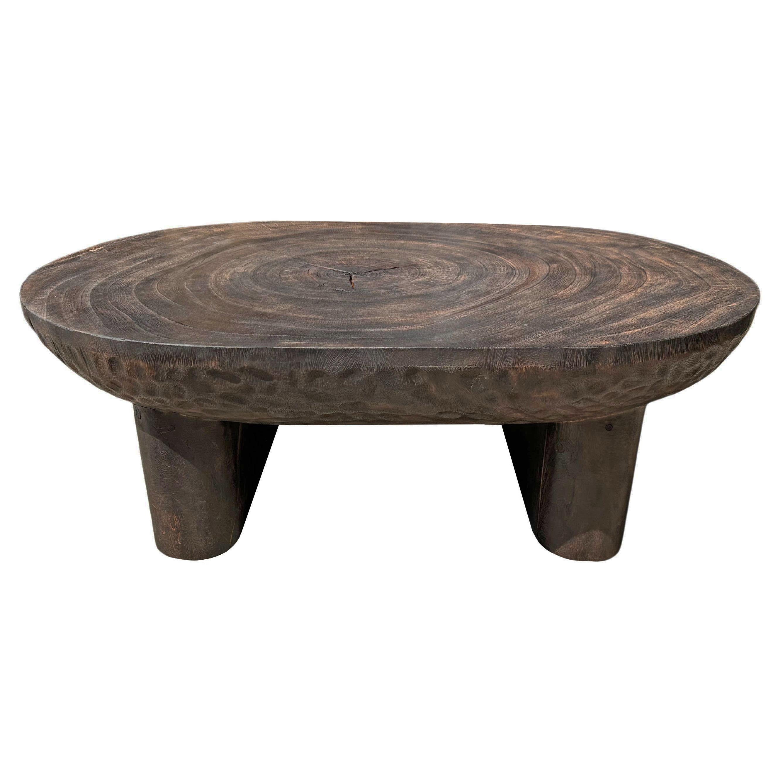 Suar Wood Table Hand-Hewn Detailing Espresso Finish, Modern Organic For Sale