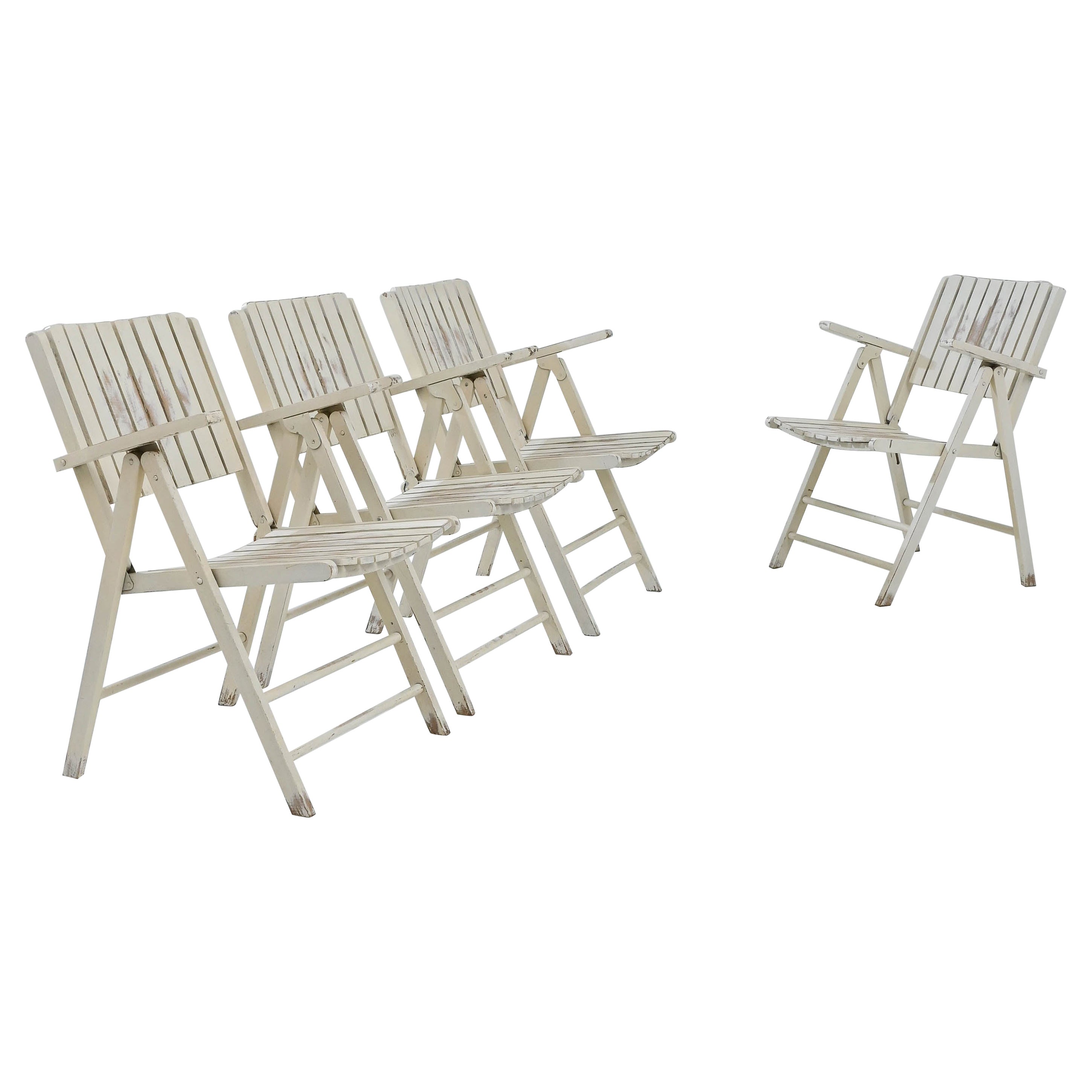 20th Century French Wooden Garden Chairs, Set of Four