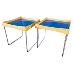 Pair of Hermann Bongard for Plus Conform Tray Tables in Beech and Blue, 1961