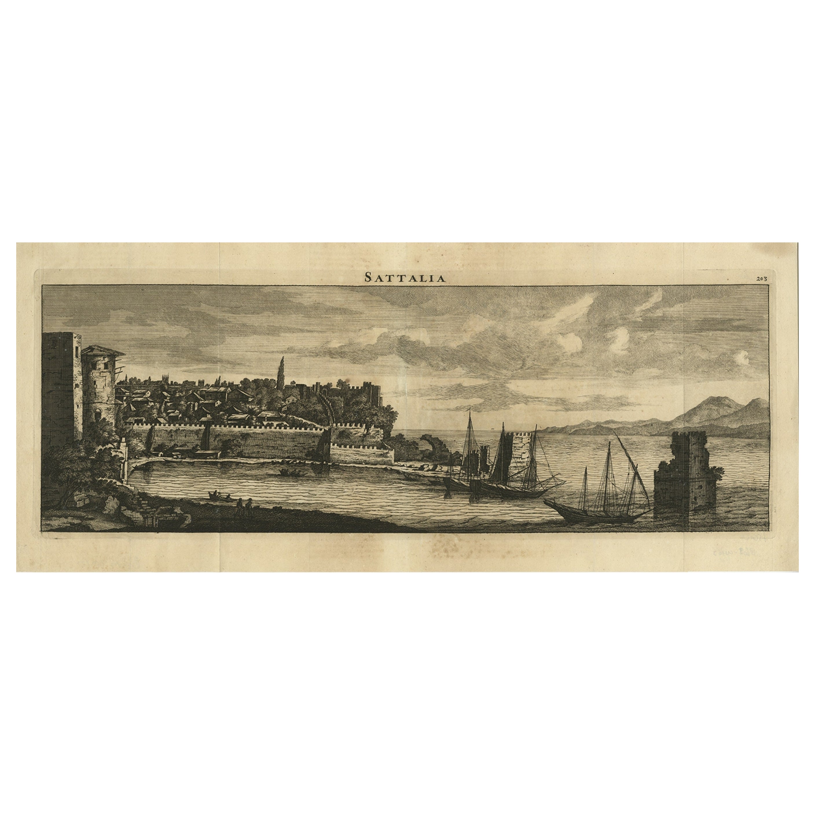 Engraving of Sattalia (Antalya, Turkey) an Important City of the Ottoman Empire For Sale
