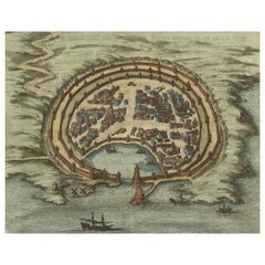 Antique Engraving with a Plan of Rhodes, Greece, 1688