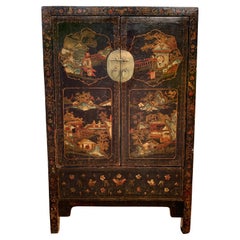 Used Chinese Qing Dynasty Shanxi Painted Lacquer Cabinet, 19th Century