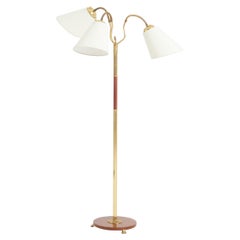 Brass and Mahogany 3-Arm Floor Lamp