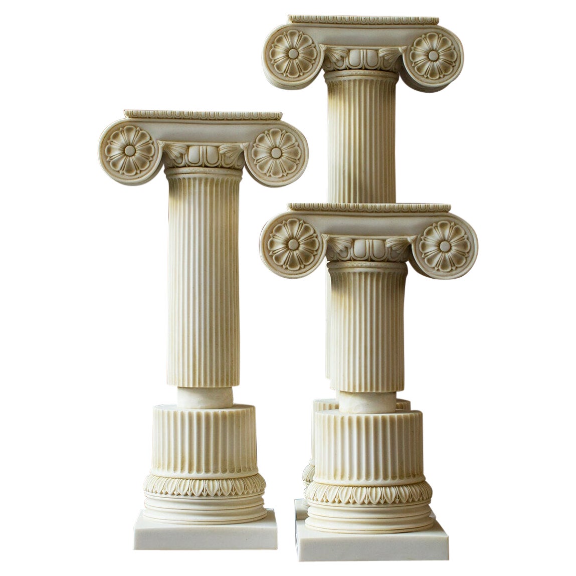 Ionic Column Statue Set Made with Compressed Marble Powder (3 pieces) For Sale