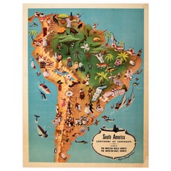 Original Vintage Pan Am Travel Map Poster South America Continent Of Contrasts