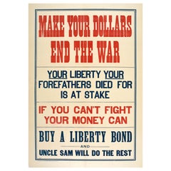 Original Antique WWI Home Front War Loan Poster Make Your Dollars End The War