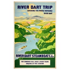 Original Vintage Travel Advertising Poster River Dart Steamboat Trip Devon UK