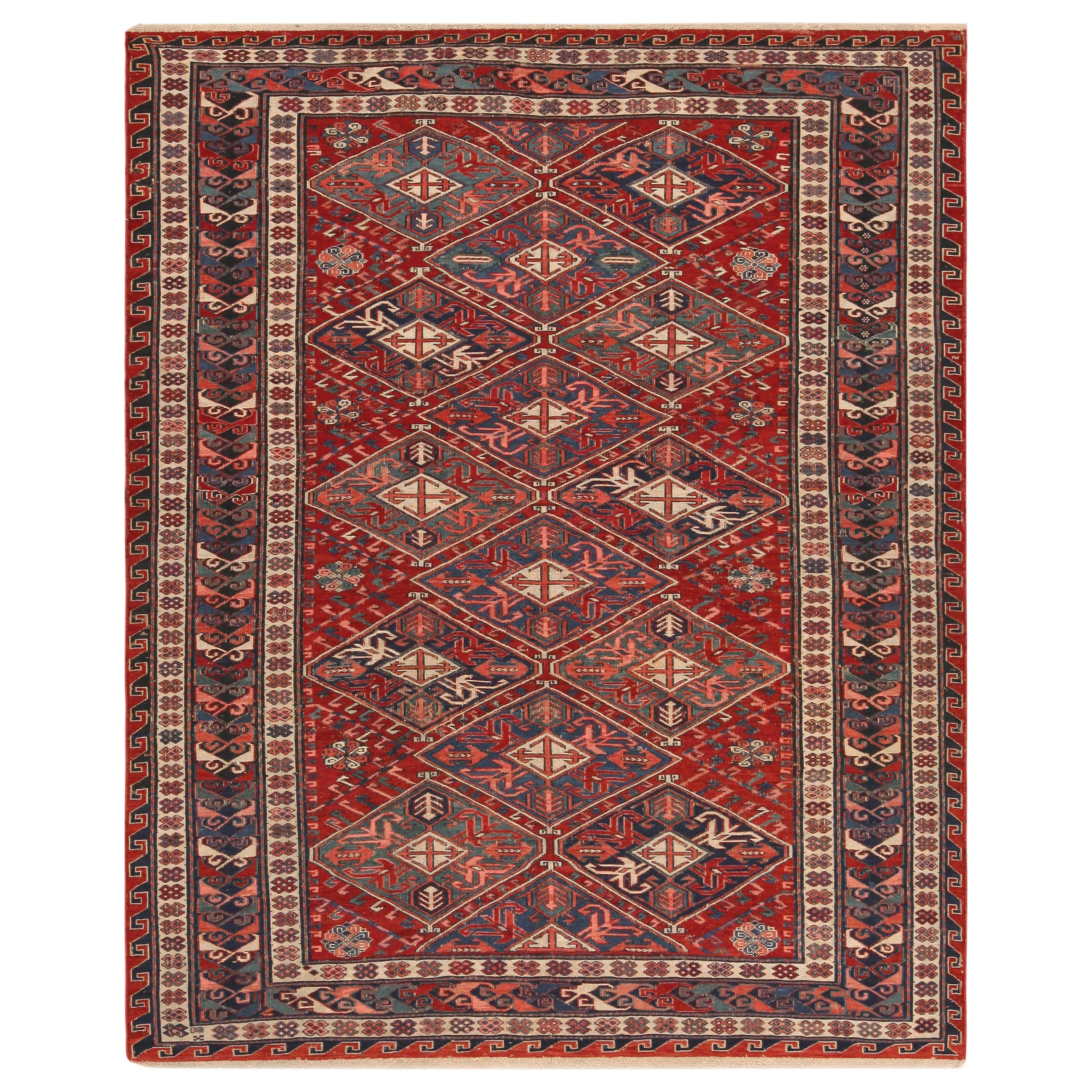 Antique Caucasian Soumak Rug. 5 ft x 6 ft 3 in For Sale