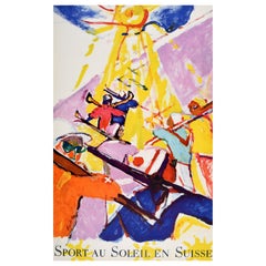 Original-Vintage-Wintersport-Ski-Poster, „In The Sun“, Schweiz