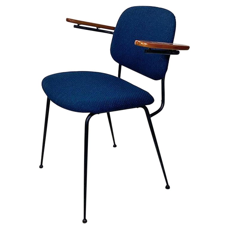 Mid-century Italian fabric, iron and beech chair, with arms, c. 1960s
