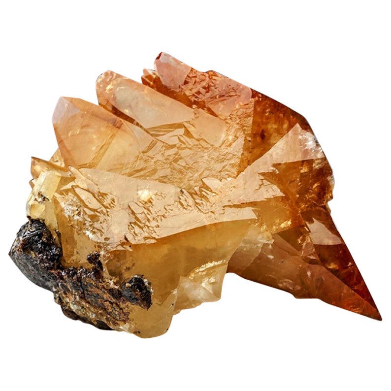 Cristal de calcite doré jumelé provenant de la mine Elmwoods, Tennessee (515.8 grammes) en vente
