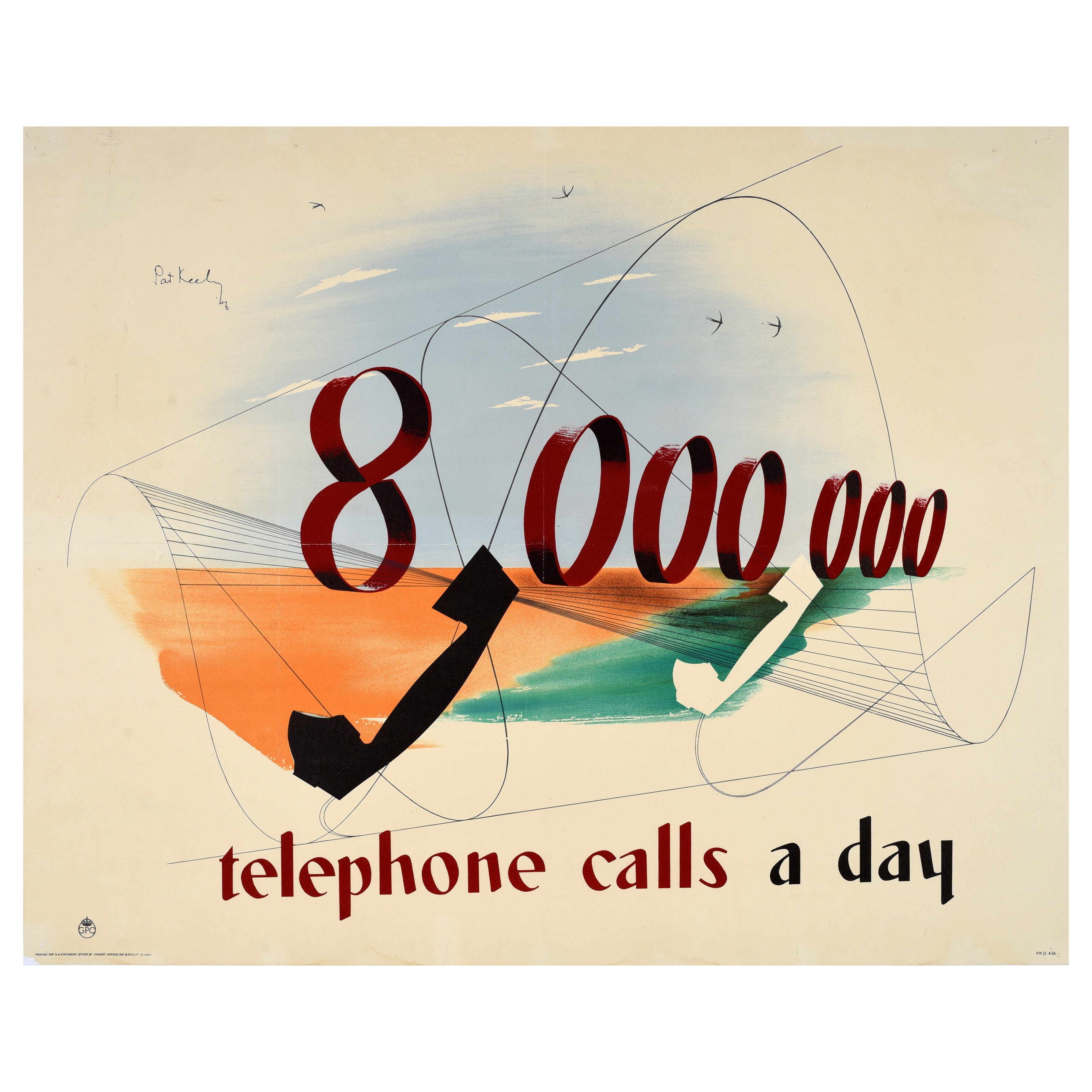 Original Vintage Poster GPO 8 Million Telephone Calls Modernism Pat Keely Post For Sale