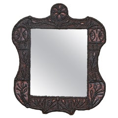 Turn of the Century French Carved Wooden Mirror with Stylized Foliage Motifs