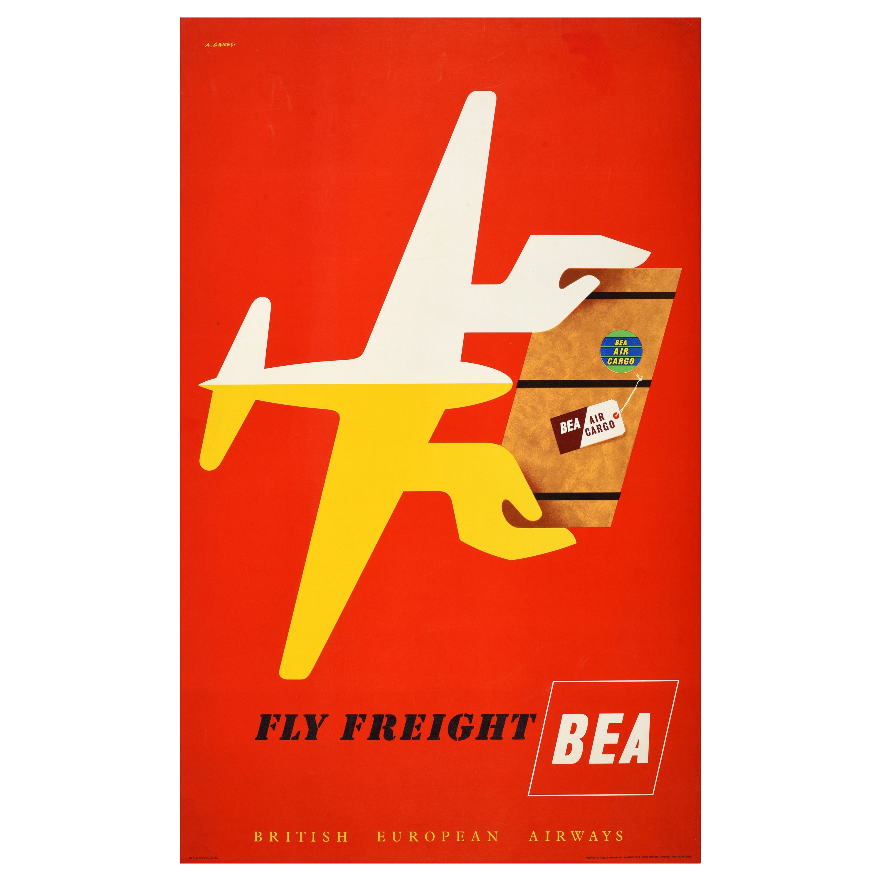 Original-Vintage-Reise-Werbeplakat BEA Fly Freight Abram Games, Design im Angebot