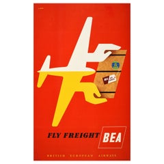 Cartel publicitario vintage original de viajes BEA Fly Freight Abram Games Design