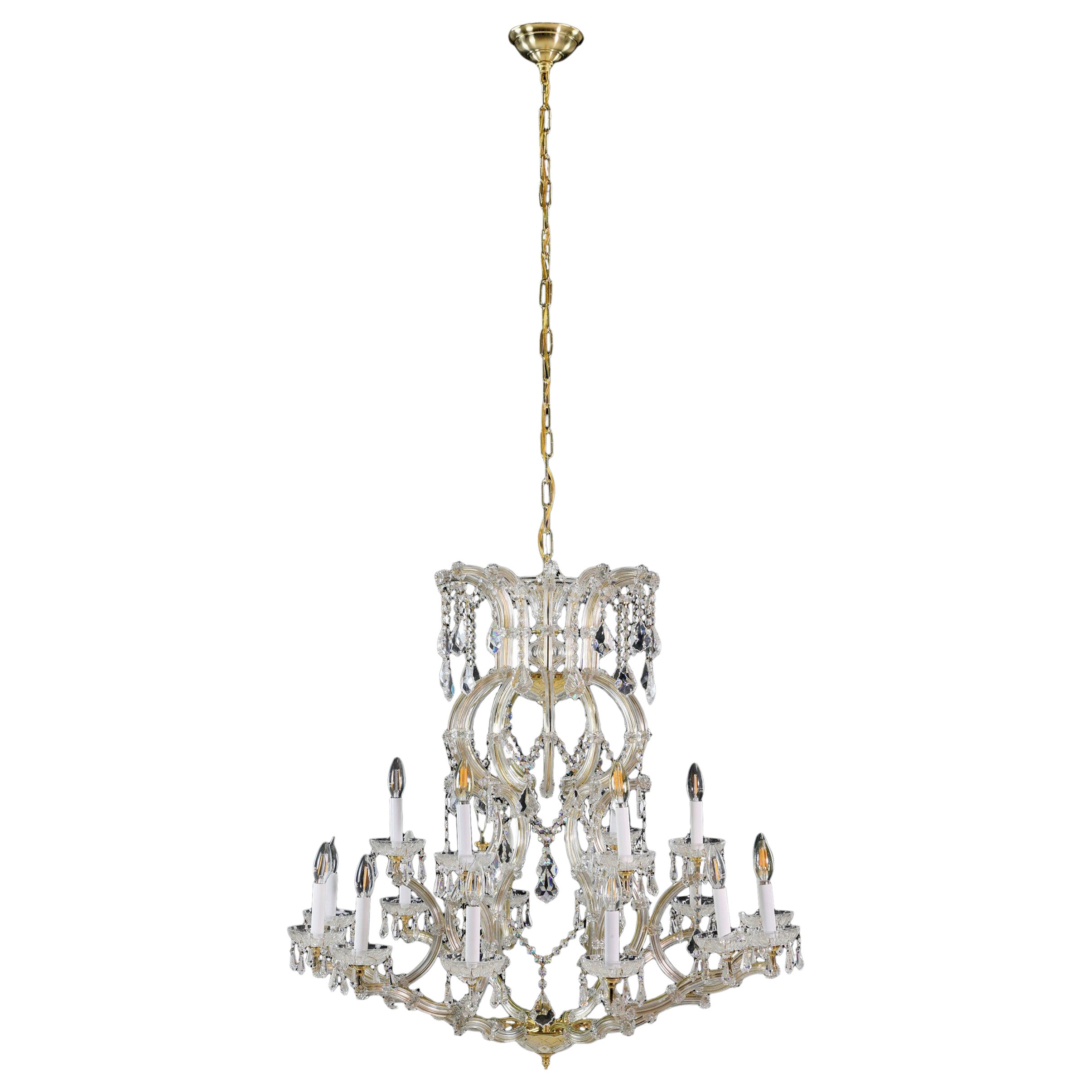 6 Arm 18 Lights Marie Therese Crystal & Brass Chandelier For Sale