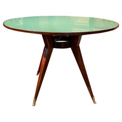 Circular Beechwood  and Eglomise  Glass  Center  Dining Table by Ico Parisi