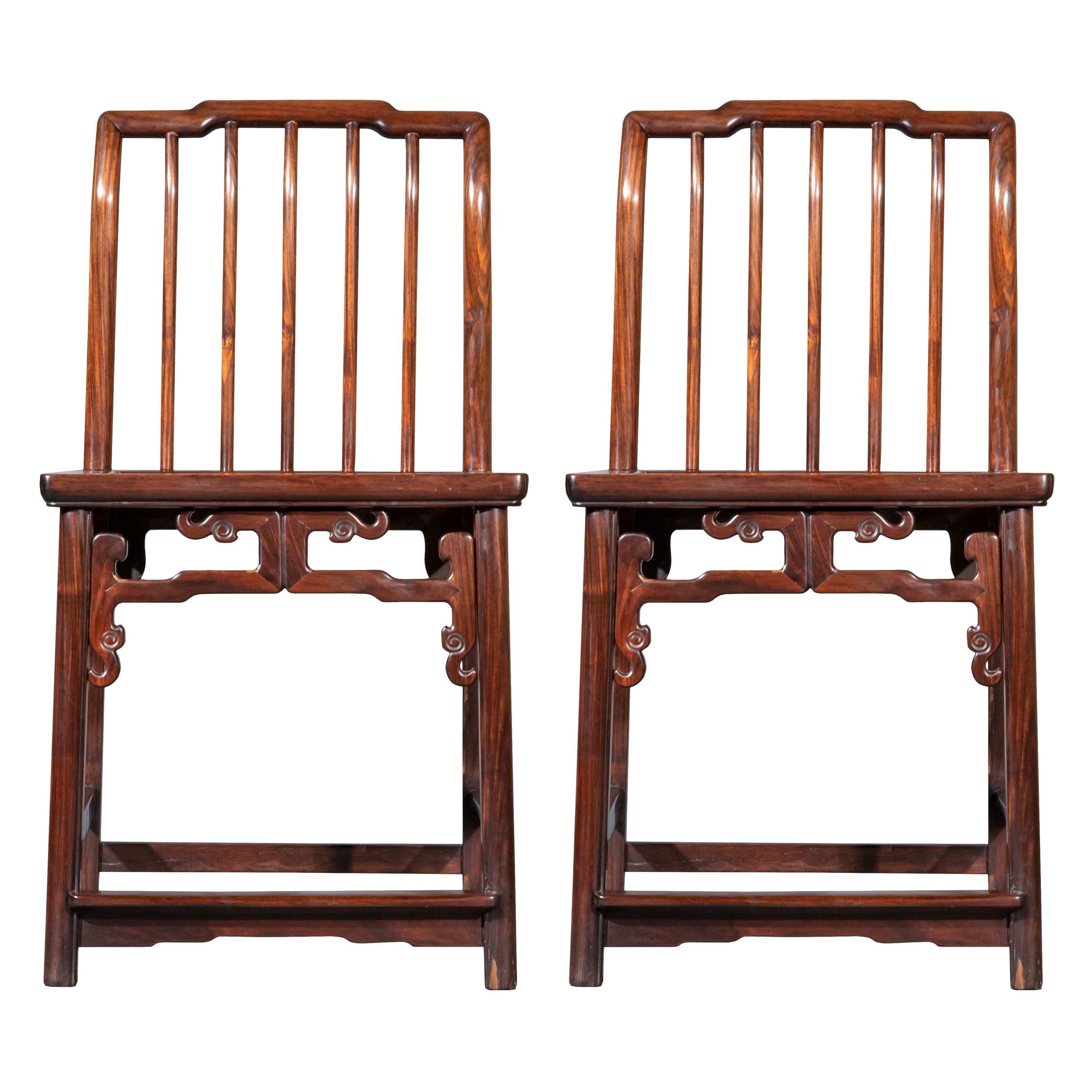 Pair of Low Back Side Chairs or Meiguiyi, 19th Century For Sale 8