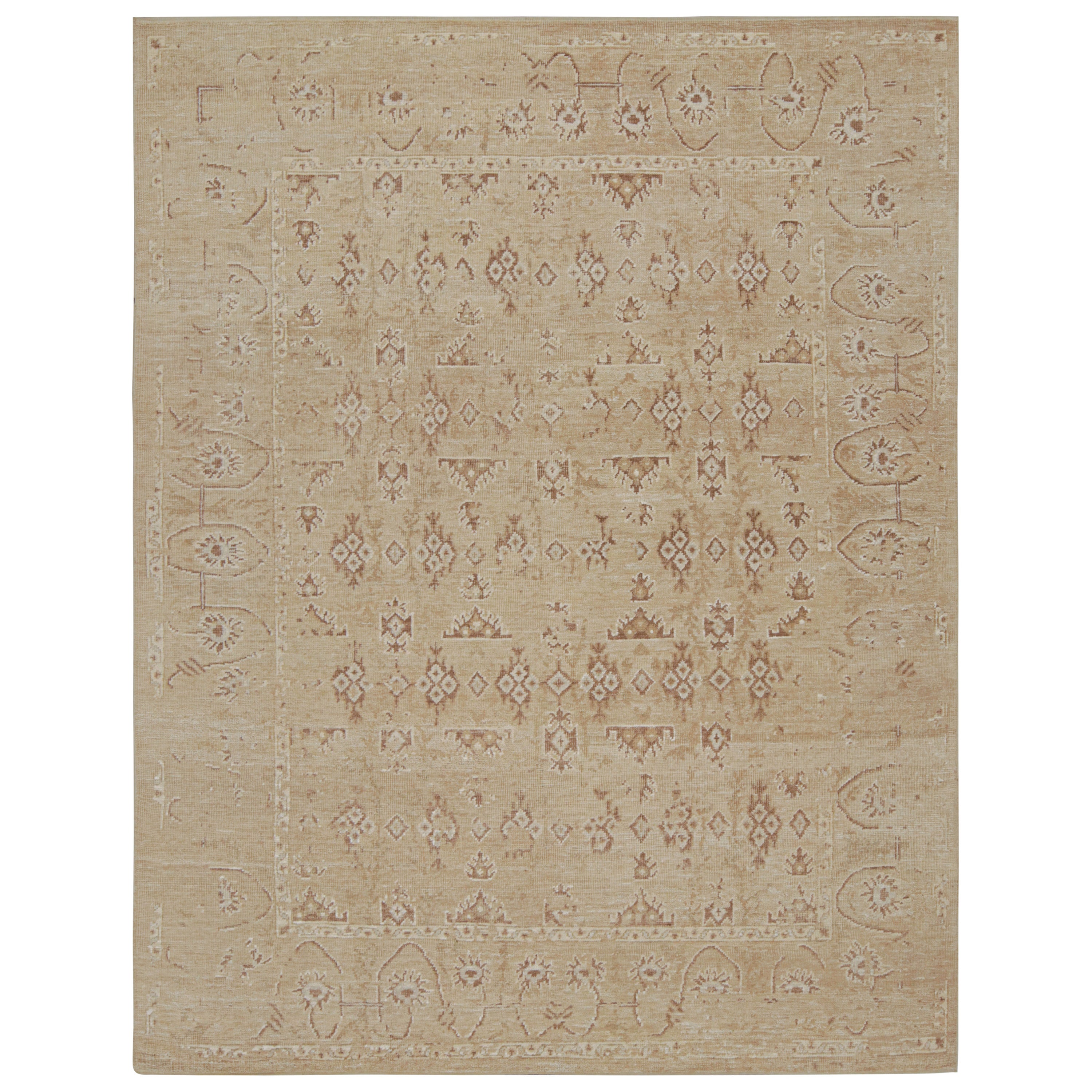 Rug & Kilim’s Oushak Style Rug with Floral Patterns in Beige and Rust For Sale