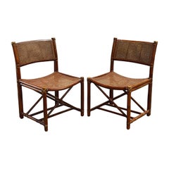 Pair Vintage McGuire Director Style Organic Modern Caned Rattan Dining Chairs