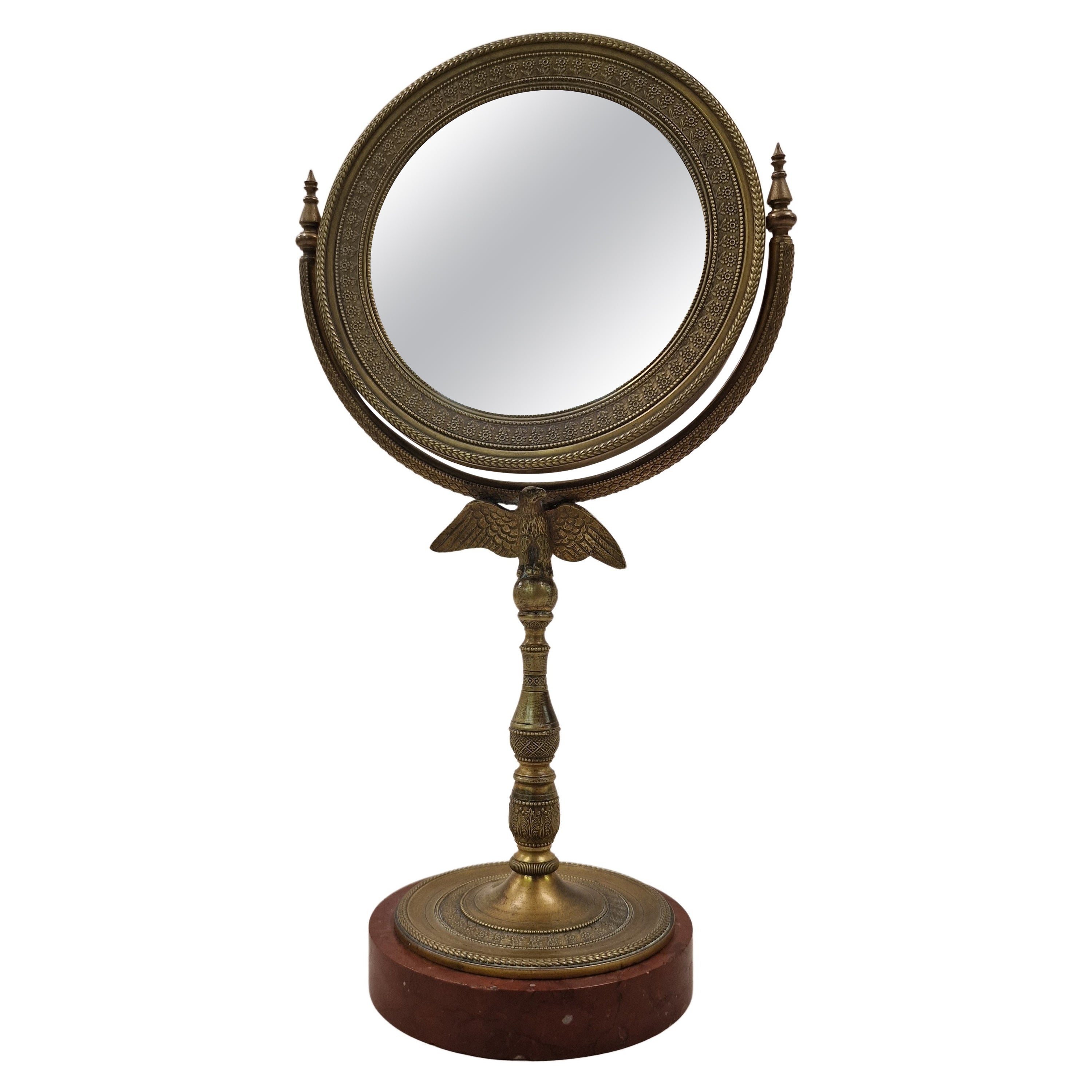 Charming vanity mirror, table swivel mirror, bronze marble, Empire, 1820, France For Sale