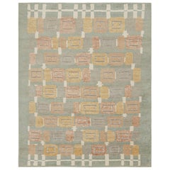 Rug & Kilim’s Scandinavian Style Custom Rug Design in Blue Geometric Patterns