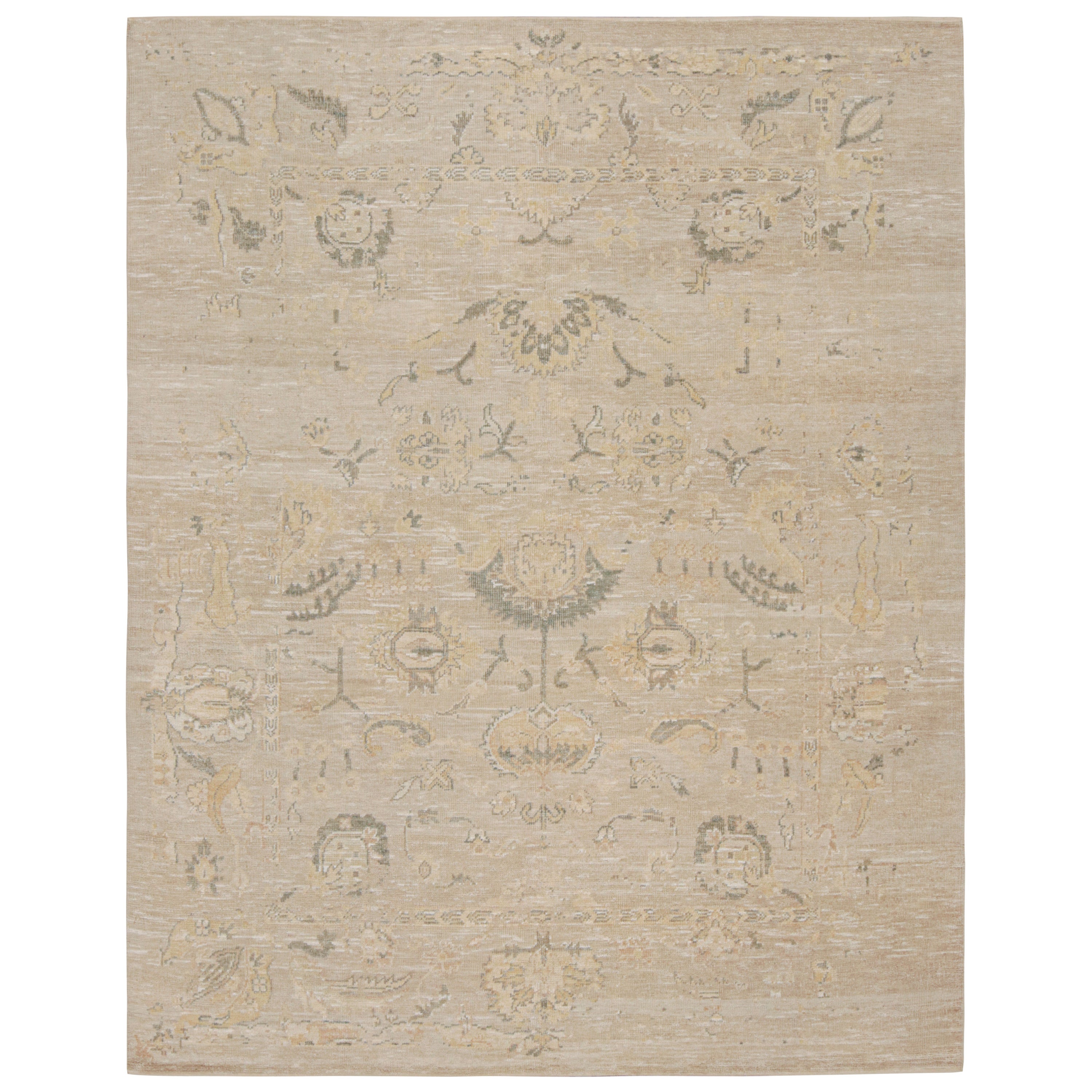 Rug & Kilim’s Oushak Style Rug with Floral Patterns in Beige and Rust For Sale